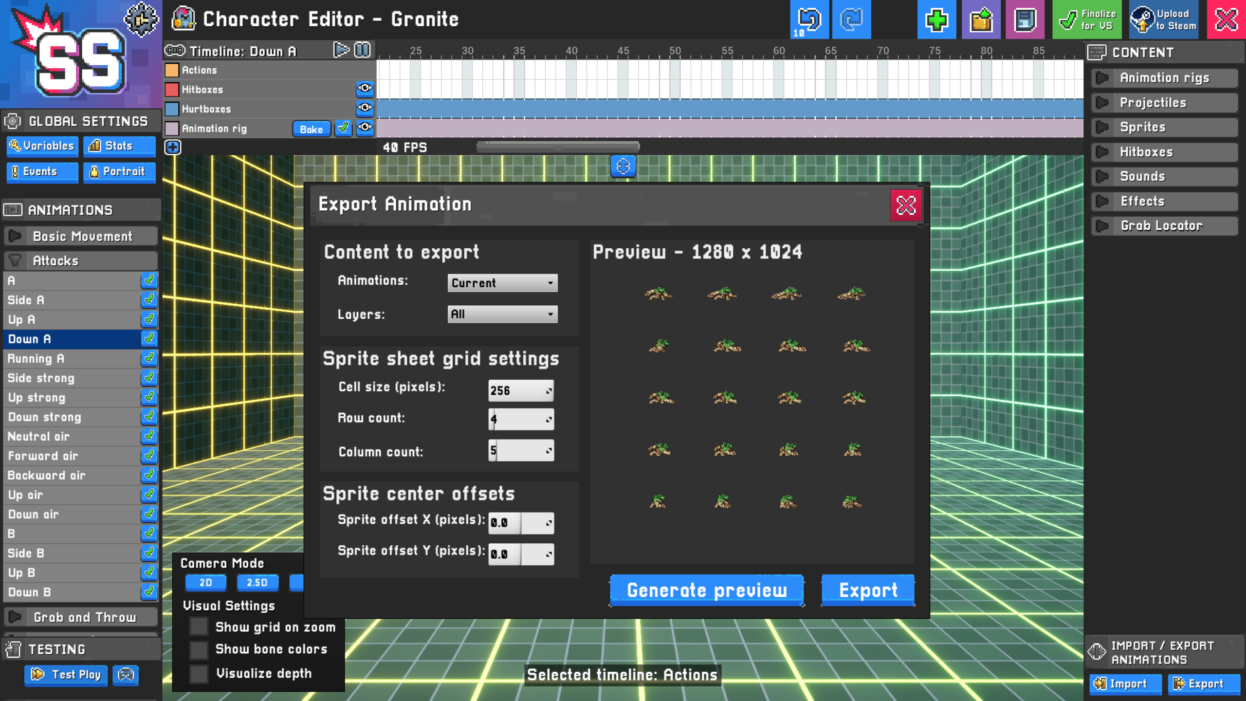 Exporting sprites from an animation.